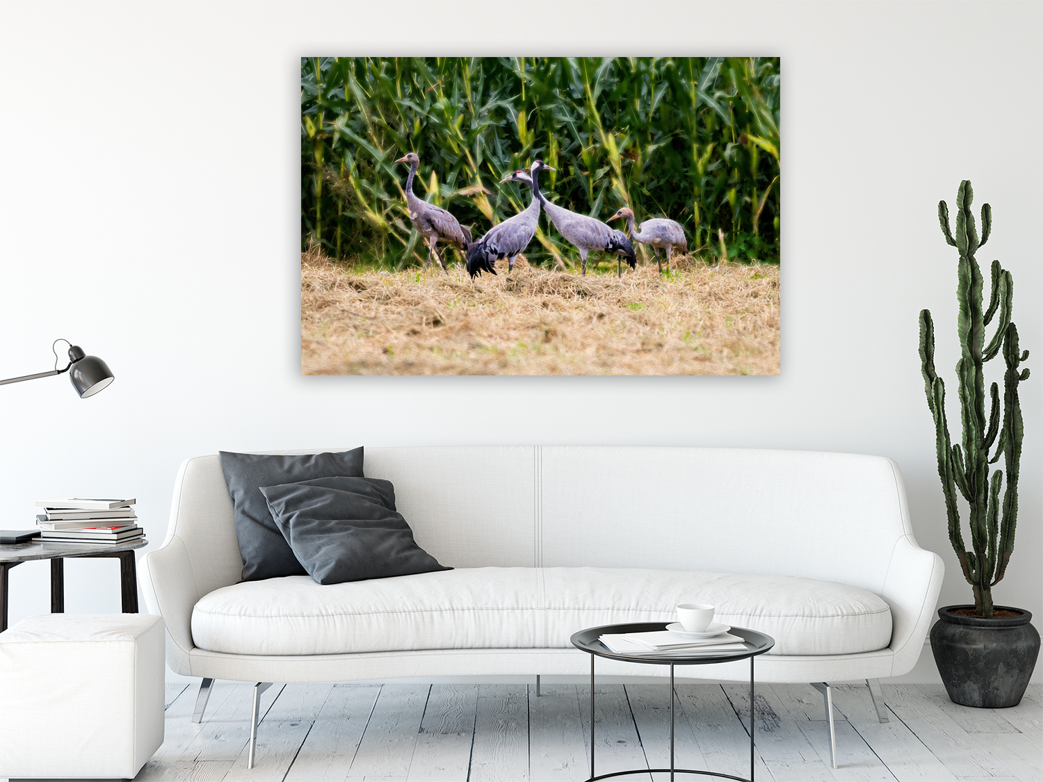 Wandbild Kraniche Maisfeld